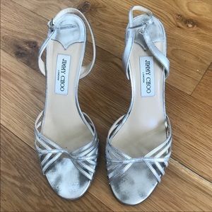 Jimmy Choo - Silver Strappy Kitten Heels - Size 40